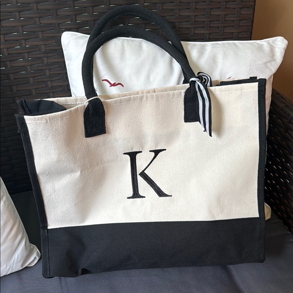 New Black and White Canvas Tote Bag set